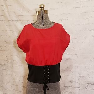 Anthropologie Monteau Red & Black Top Laced Up Band XL